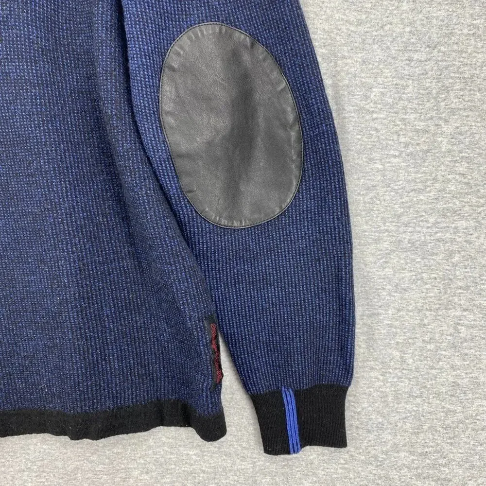 Robert Graham Sweater Mens Extra Large Blue Black Trim Wool 1/4 Zip Pullover